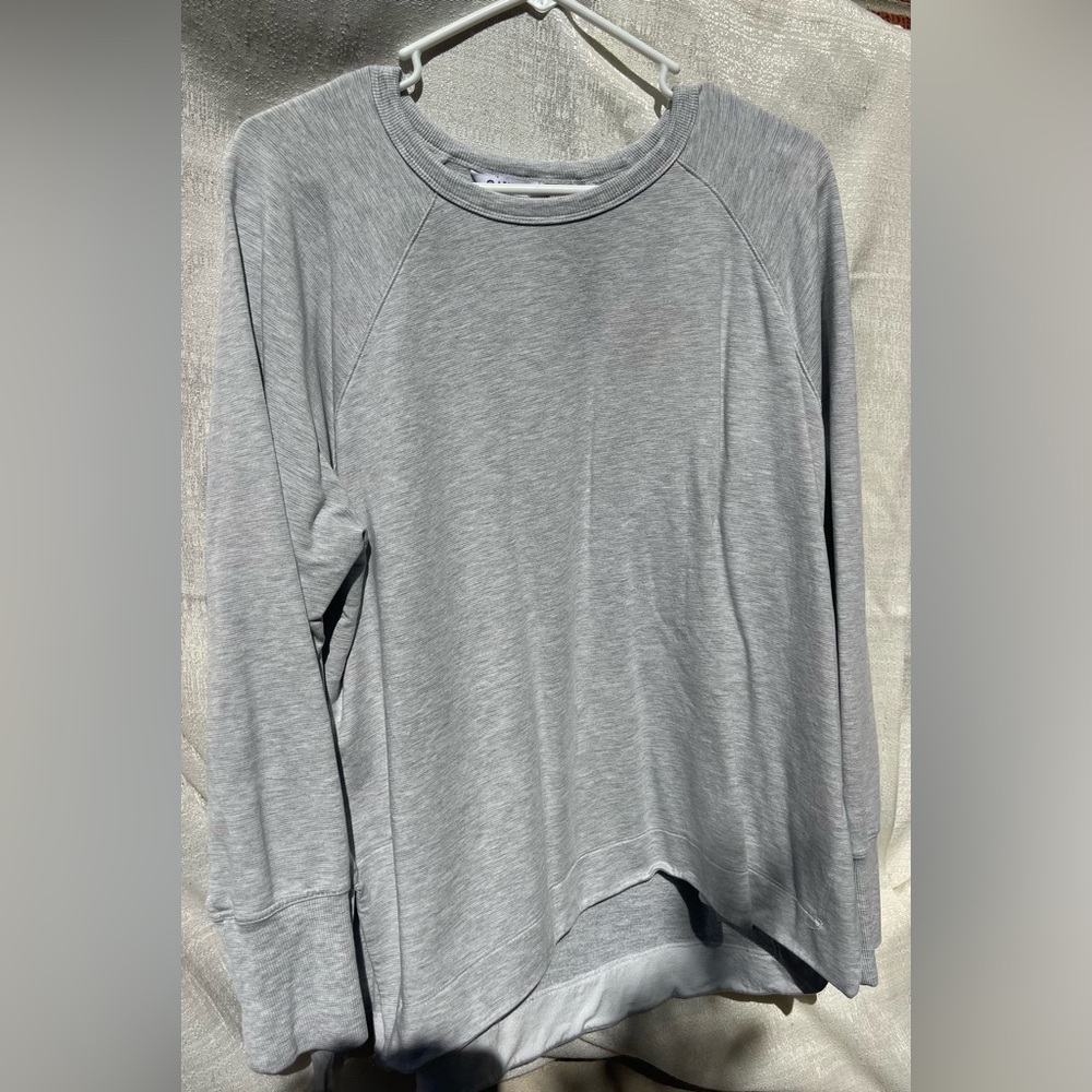 Athleta Coaster Luxe Recover Sweatshirt in “Flint Gray Stripe”, 1X